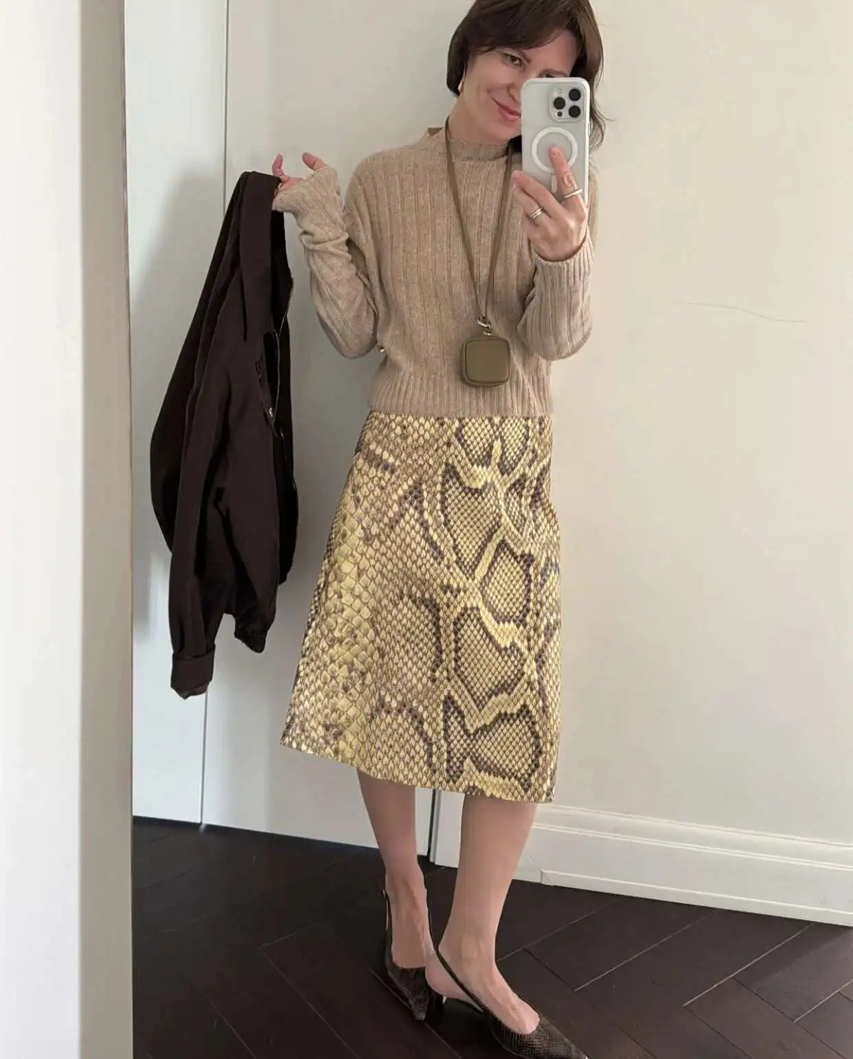 Snakeskin Printed Fashion Skirt Women's High Waist Slim Contrast Patchwork Commute Streetwear Female Vintage Y2k Skirt DDX8