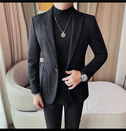 Classics Autumn Winter Suede Suit Jackets Fashion New Solid Slim Fit Business Office Social Blazer Wedding Top Mens Clothing 4XL