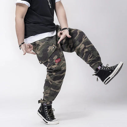 Big Size Men's Cargo Pant Elastic Waist Cotton Jogger Trouser Male Camouflage Loose Spring Pocket Extra Large Plus Baggy Hip Hop