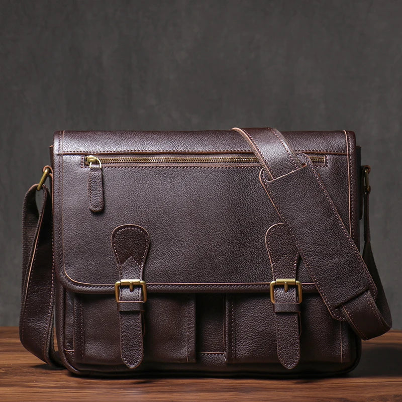 Vintage Crazy Horse Leather Messenger Bag Men's Genuine Luxury Sling Shoulder Bag Office Briefcase Crossbody 12.9 Inch Ipad