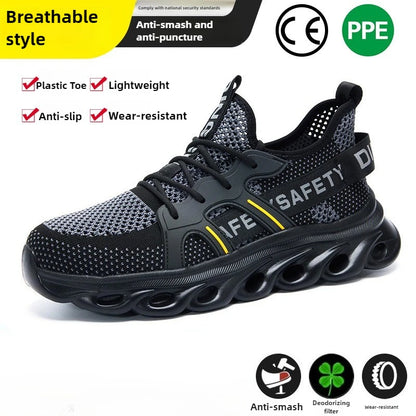 summer safety shoes lightweight work shoes with plastic toe comfortable work sneakers men anti-puncture breathable safety boots