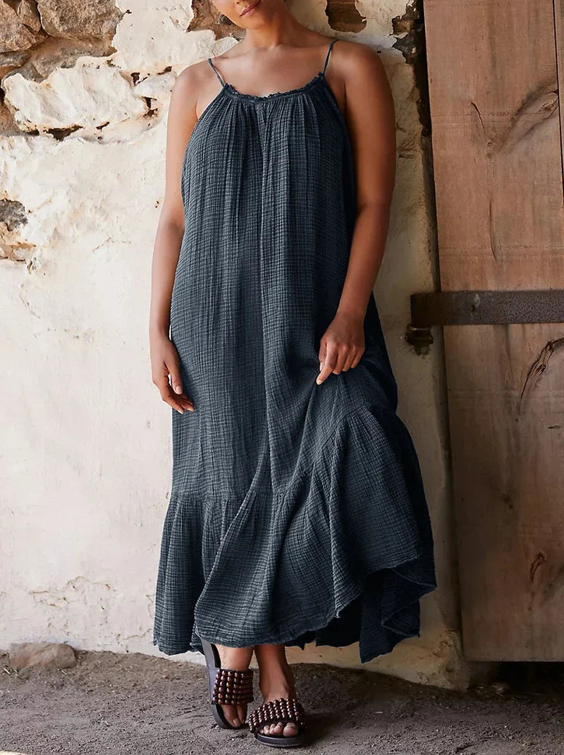Vintage Muslin 100% Cotton Gauze Summer Dress Women Loose Sexy Sleeveless Ruched Long Maxi Desses Chic Vestidos