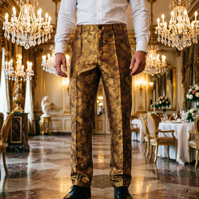 New Men Luxury Jacquard Suit Pants Fashion Wedding Party Groom Dress Trouser
