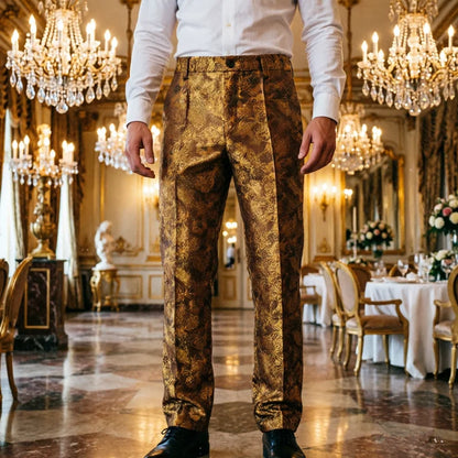 New Men Luxury Jacquard Suit Pants Fashion Wedding Party Groom Dress Trouser