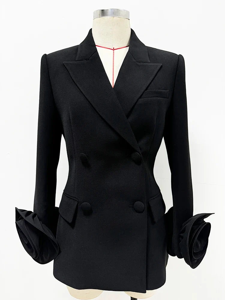 HIGH STREET Newest Fashion Designer Jacket Women's Flowers Appliques Double Breasted Blazer