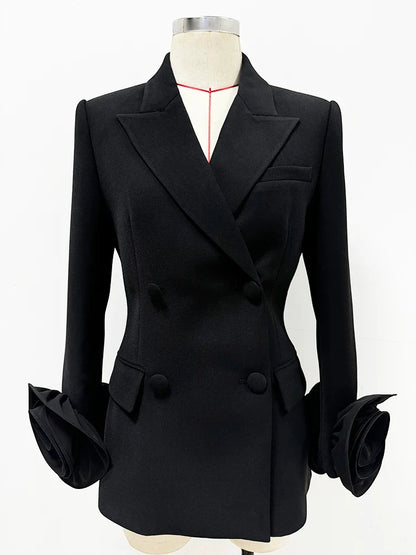 HIGH STREET Newest Fashion Designer Jacket Women's Flowers Appliques Double Breasted Blazer