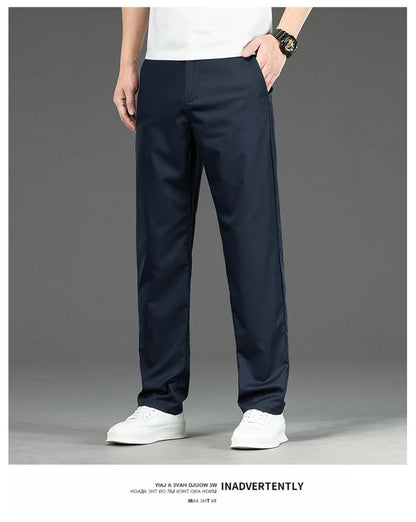 Spring Summer New Men's Casual Pants Thin Mulberry Silk Soft Business Casual Trousers Slim Straight Elastic Suit Pants Male