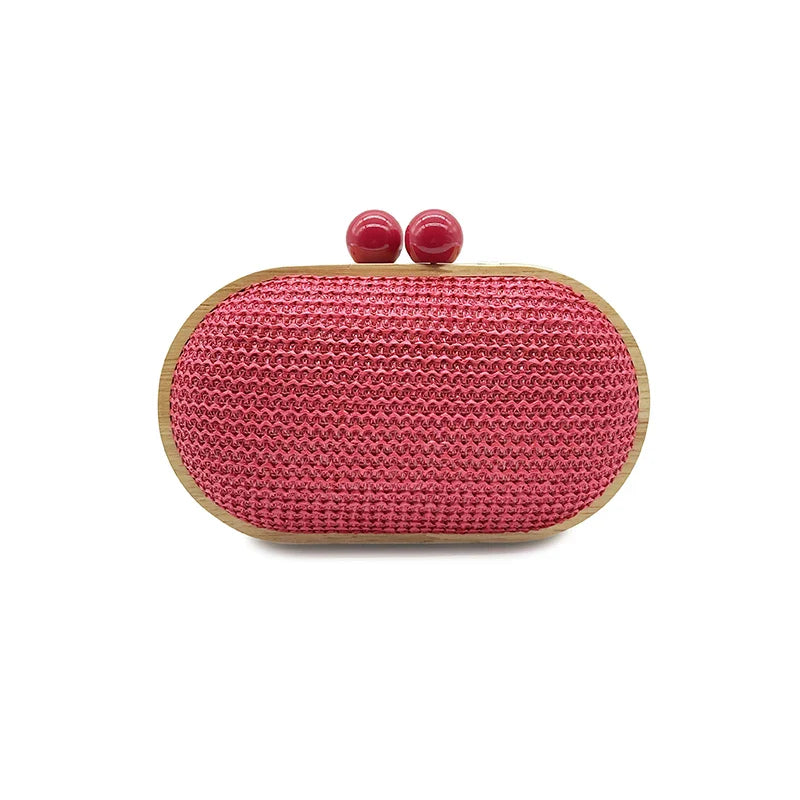 fashion Oval PP straw clutch bag for women wooden clip Handbags elegant weave summer beach bag trend shoulder crossbody bags
