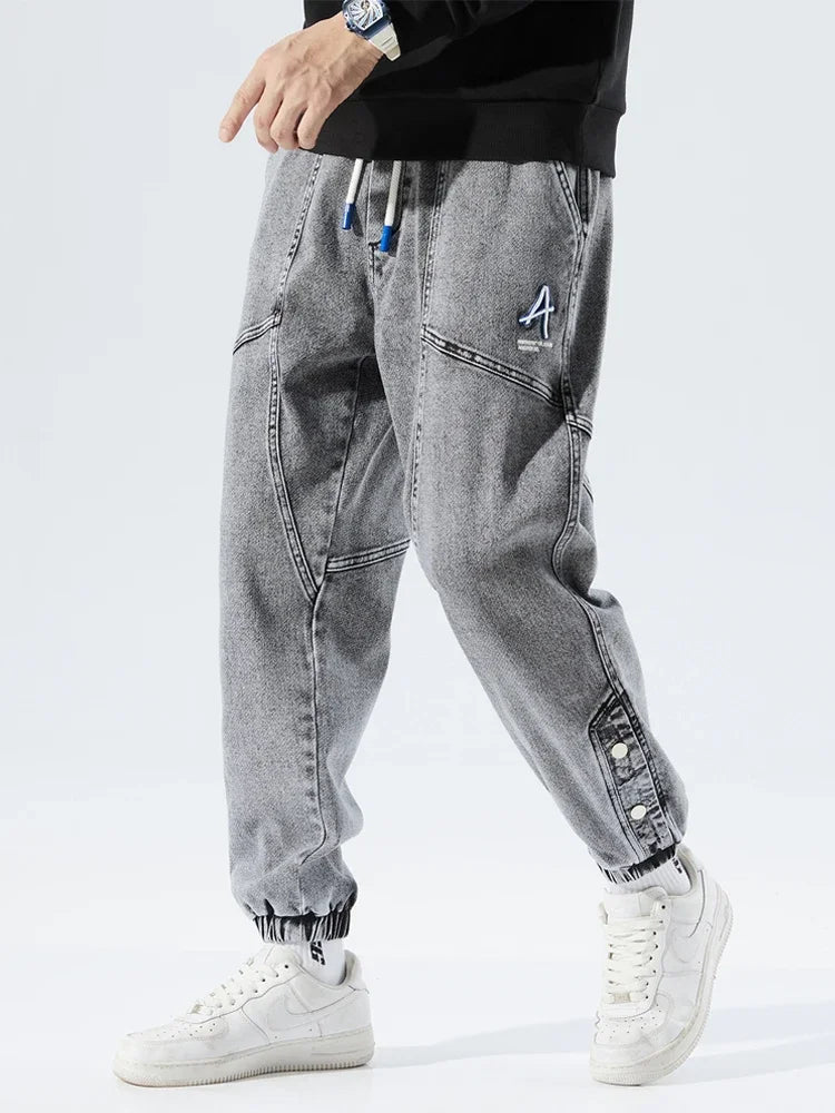 Korean Popular Clothes Jeans Casual Men Loose Fit Stretch Spandex Denim Jogger Pant Male Hip Hop Streetwear Trouser Big Size 8XL