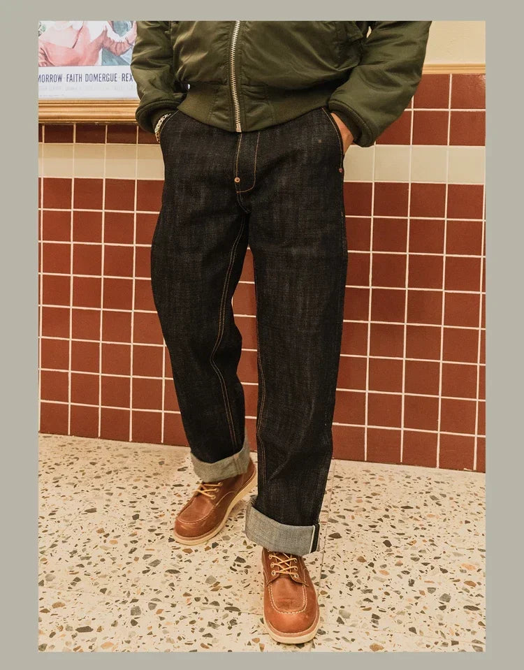 Denim Jeans Loose Straight Fit Heavyweight Raw Denim Pants