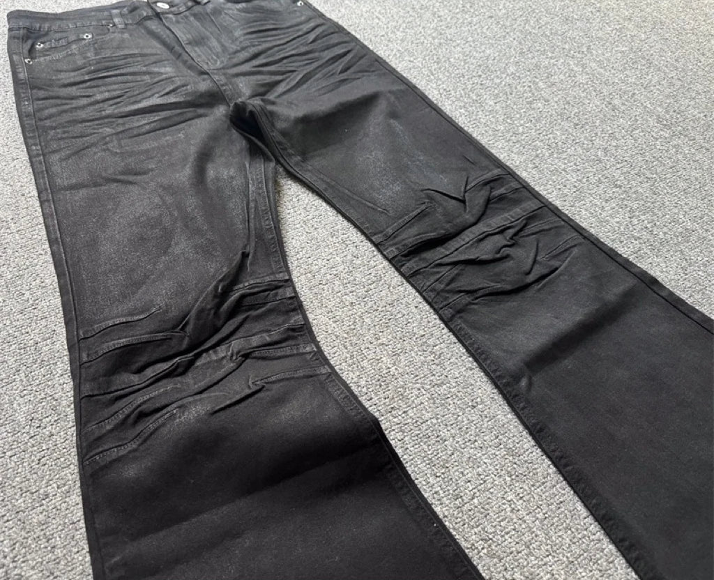 High street coated micro-flare jeans American retro heavy industry men and women black gothic retro casual loose jeans