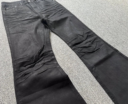 High street coated micro-flare jeans American retro heavy industry men and women black gothic retro casual loose jeans
