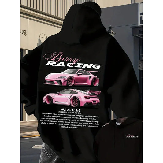 2026 Men's Car Print Hoodie Y2K Streetwear Fashion Hooded Sweatshirt Casual Comfortable Pullover Top