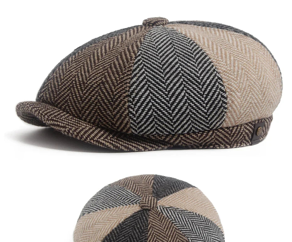 New Retro Herringbone Newsboy Cap For Men Autumn Winter Warm Beret Women Fashion Vintage Hat Hip Hop Female Flat Caps Berets