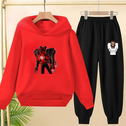Skibidi Toilet Children's Autumn Winter Hoodie Black Pullover Boys Girls Toddler 2-12Yrs Top+Trousers Coat Casual Fashion Set
