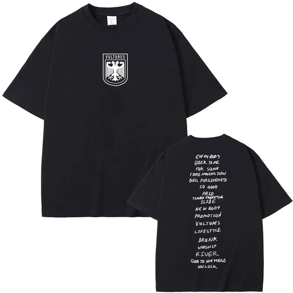 Rapper Kanye West Vultures New Music Album Graphic T Shirts Men Women Hip Hop Fashion Oversized T-shirts Male 100% Cotton Tshirt