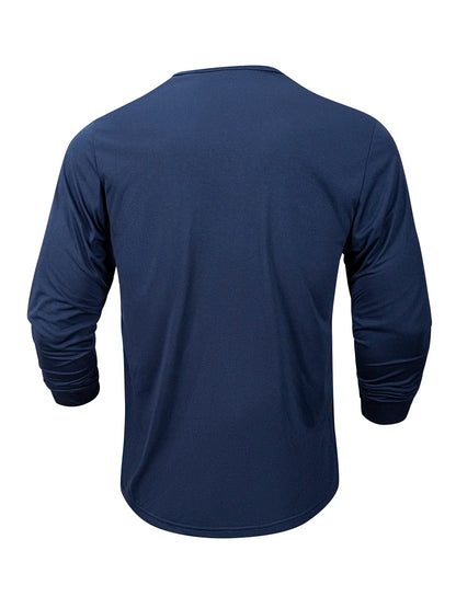 Men's Henery Neck Button Long Sleeve T Shirt Solid Color Spring Summer Breathable Tshirt Fashion Casual Slim Tops Classic Shirts