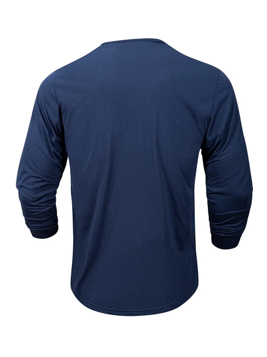 Men's Henery Neck Button Long Sleeve T Shirt Solid Color Spring Summer Breathable Tshirt Fashion Casual Slim Tops Classic Shirts