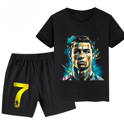 Summer Ronaldo Printed Children's Set Short-sleeved Shorts Suit Sports Kid T-shirt 2-piece Set Street Fashion Boys Baby Clothing