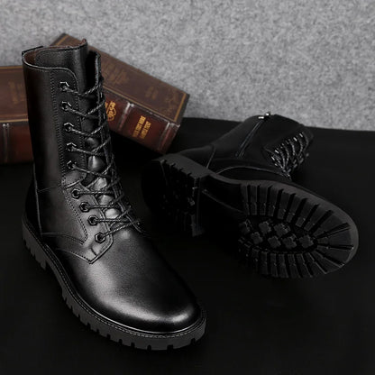 Fashion High Quality Business Boots Mens Winter Genuine Leather Outdoor Motorcycle Boots Male Lace-up Men's High Top Sneakers