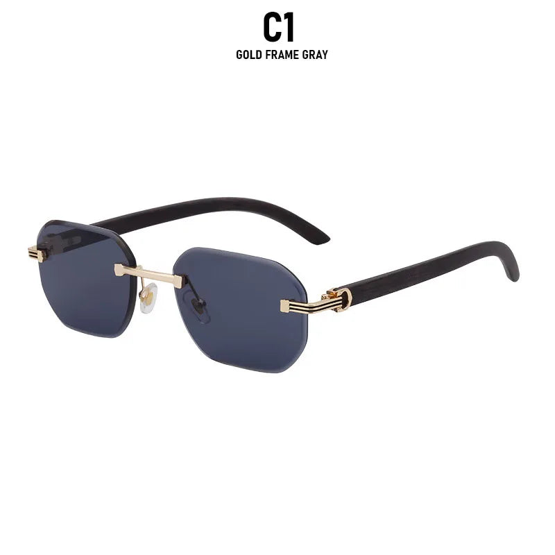 2026 Wooden Rimless Sunglasses Women Trendy Vacation Sunscreen Square Sunglass Men Luxury Vintage Retro Fashion Glasses Occhiali