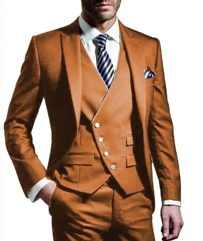 Men wedding Suit Notched Lable Navy Groomsuit Blazer One Button Formal Business Suits Tuxedo ( Blazer+vest+Pant) suits For Men