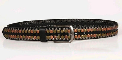3.8CM  Hip Hop Punk Style Men Belt Round Rivet Real Genuine Cowskin Leather Strap Male Cowboy Studded Belts Rock Waistband
