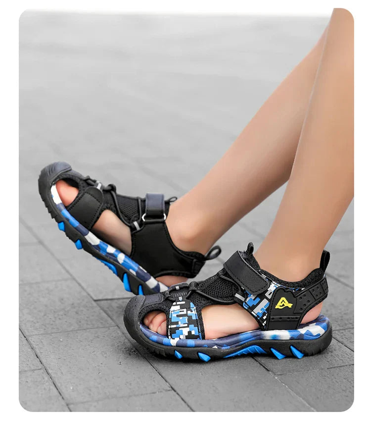 Summer Sport Sandals for Children's 5-16 Years Boys Breathable Anti-Slip Beach Shoes Outdoor Anti-Bump Closed Toe Sandails