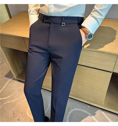 High Quality Invisible Elastic Waist Business Casual Suit Pants Built-in Anti Slip Strip Slim Fit Office Social Dress Trousers