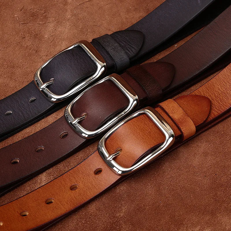 3.3CM Pure Cowhide High Quality Genuine Leather Belts for Men Brand Strap Male Stainless Steel Buckle Business Jeans Cowboy