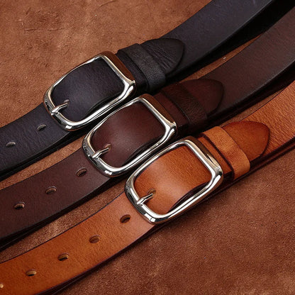 3.3CM Pure Cowhide High Quality Genuine Leather Belts for Men Brand Strap Male Stainless Steel Buckle Business Jeans Cowboy