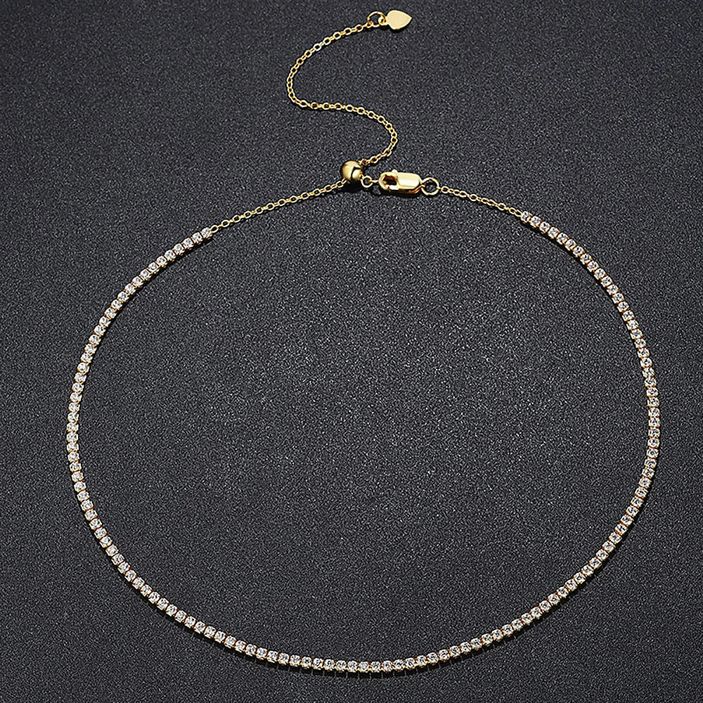 2mm Moissanite Tennis Necklace 100% 925 Silver Plated 18k yellow Gold Sparking Diamond Necklaces Bridal Fine Jewelry for Women