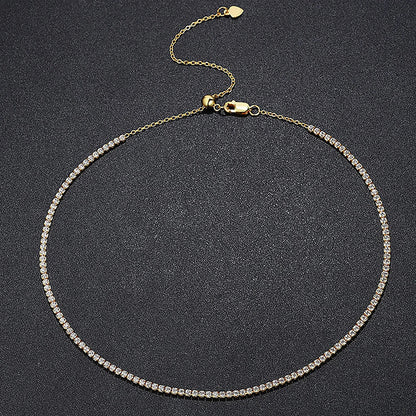 2mm Moissanite Tennis Necklace 100% 925 Silver Plated 18k yellow Gold Sparking Diamond Necklaces Bridal Fine Jewelry for Women