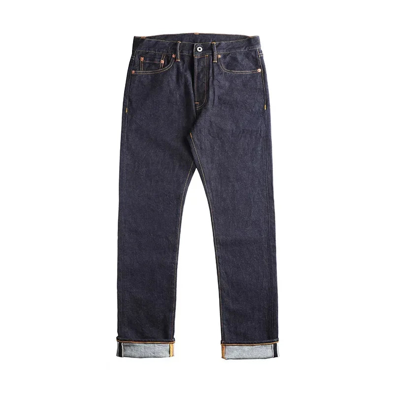 Slim Straight Jeans Rinsed Spring Men's Red Selvedge Denim Pants GT-0003