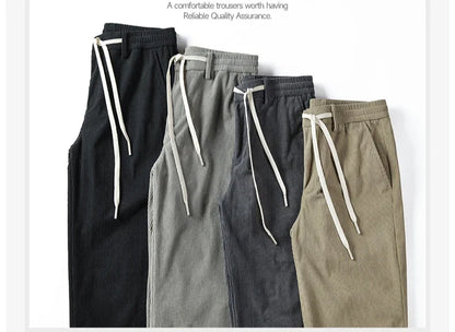 Straight Corduroy Classic Male Pants Khaki Black Gray Baggy Fashion Elastic Waist Trousers Soft Stretchy Casual Men's Clothing