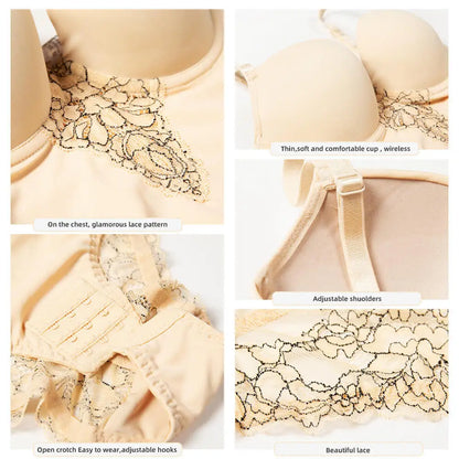 Fajas Underwear Body Shapers Women Shapewear Bodysuit Sexy Lace Open Crotch Lingerie V-collar with Bras