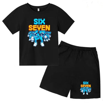 New 67 Number Six Seven Print Kids Cool Summer T-shirt 3-12Yrs Clothes Cartoon Short-sleeved+Shorts Boys Girls Sports Casual Set