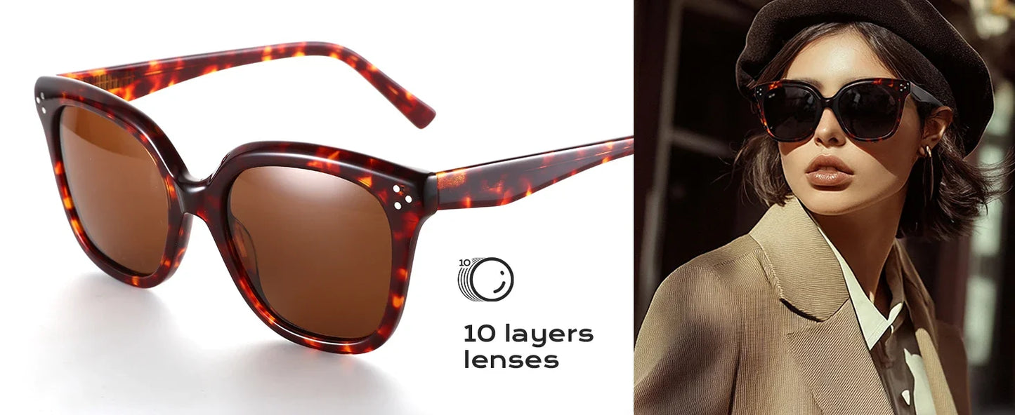 Fashion Square Polarized Sunglasses Classic Design UV400 Protection Acetate Sun Glasses Shade for Women Men