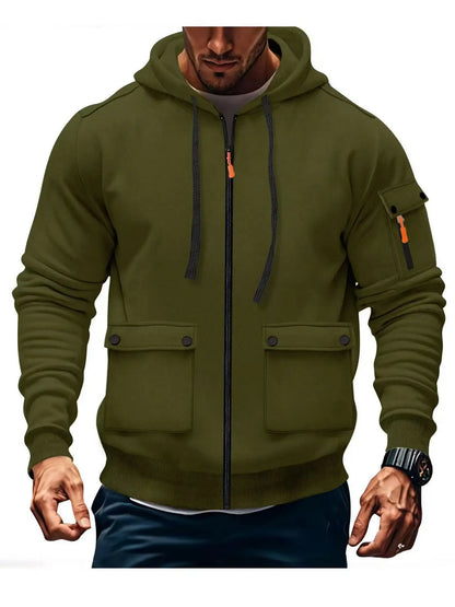 Zipper Hoodies 2025 Autumn Winter Men's New Long Sleeve Hooded Sweatshirt Fashion Pocket Decoration Male Fleece Outfit Sports