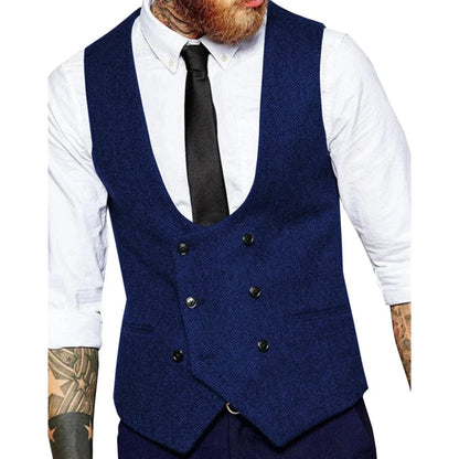 Men Vest Army Green Herringbone Solid Double Button Waistcoat For Wedding Banquet Business Work Casual Daily Men Suit Vest