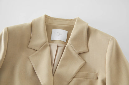 Women Khaki Blazer 2025 Spring New Office Lady Black Simple Loose Front Shoulder Blazer Coats Button Design Coat 25FS11071