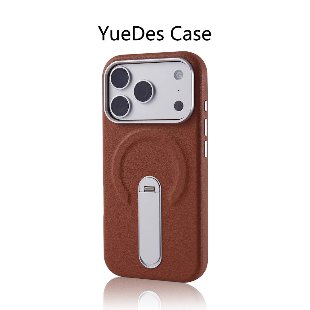 Luxury Rotation KickStand Business PU Leather Case For iPhone 17 Pro Max 16 15 14 13 For MagSafe Magnetic Matte Shockproof Cover