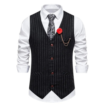 Men Suit Vest Vintage Striped Single-breasted Man Waistcoats Business Casual Slim Sleeveless Male Party Dress Vests