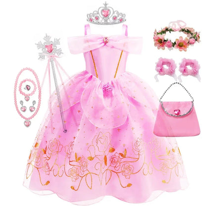 Aurora Dress for Girls Sleeping Beauty Costume Kids Birthday Halloween Party Disguise Dresses Up