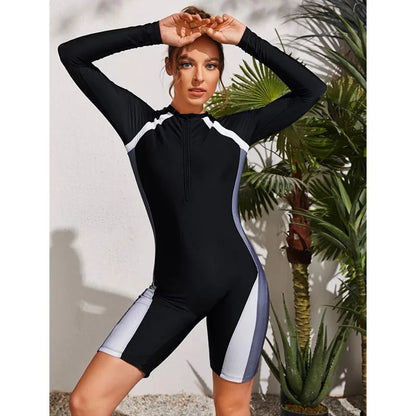 2026 New One Piece Swimsuit Women Floral Long Sleeve Swimwear Zipper Surfing Monokini Push Up Body Suit Beachwear Bathing Suit