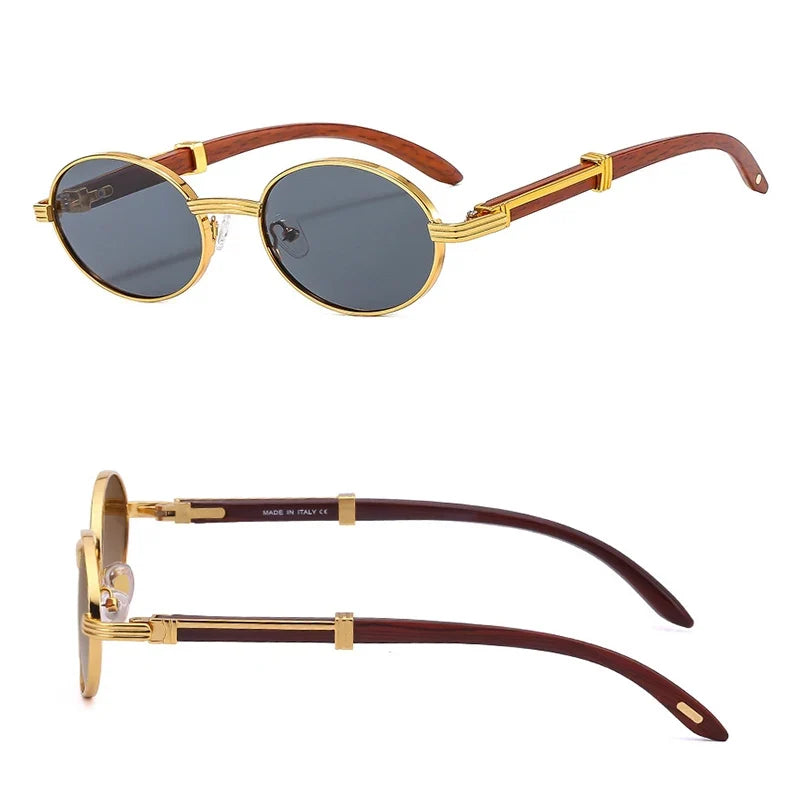 Oval Sunglasses Women 2024 Trendy Designer Wooden Sunglasses Men Luxury Fashion Glasses Vintage Lentes De Sol Mujer Zonnebril