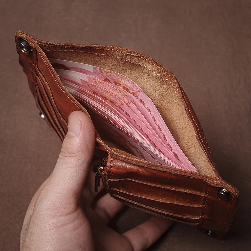 Luxury Brand Men's Genuine Leather Wallet High Quality Vintage Bifold Money Clip Credit Card Holder with Zipper Coin Pocket