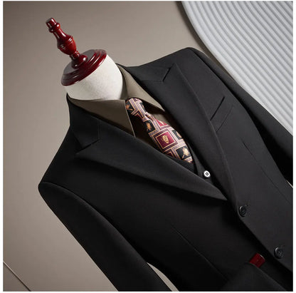 High-End Wool Suit Set for Men, Fashionable and Stylish Business Casual Three-Piece Suit, Tencel Suit, Groom's Wedding Dress