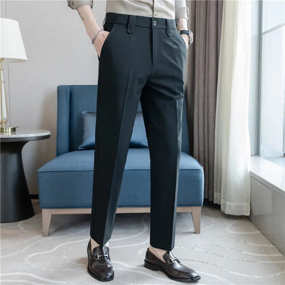 Elastic Waist Solid Color Suit Pants Men Formal Slim Fit Business Casual Trouser High Quality Social Wedding Fashion Dress Pant