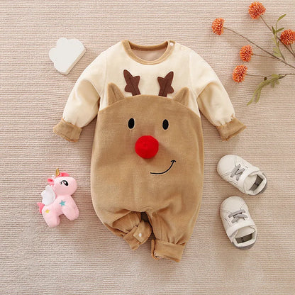 Prowow 0-18M Baby Christmas Costume Cartoon Deer Jumpsuit With Santa Hat Christmas Baby Romper For Newborn New Year Costume